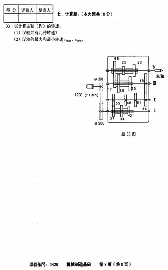 天津市2009年4月高等教育自学考试机械制造基础试卷