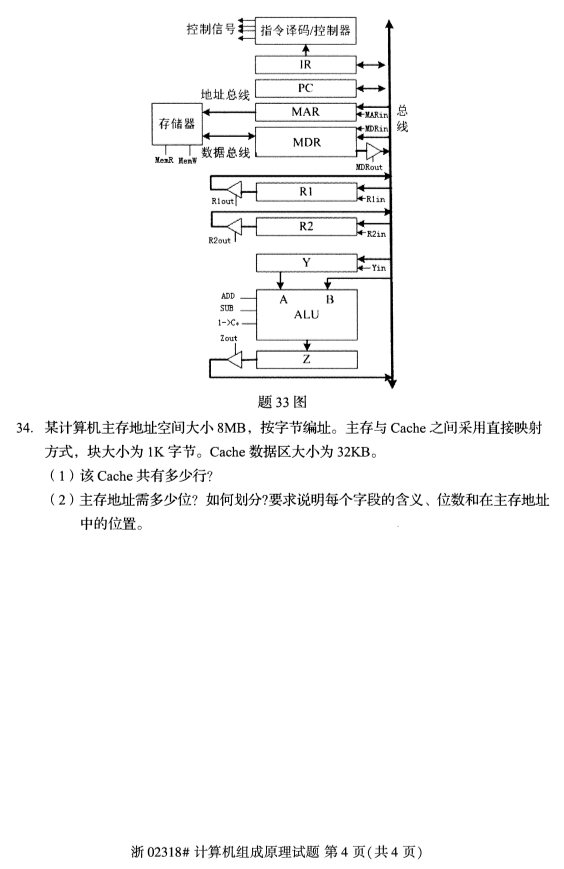 全国2019年4月自学考试计算机组成原理真题(图3) 全国2019年4月自学考试计算机组成原理真题(图3)