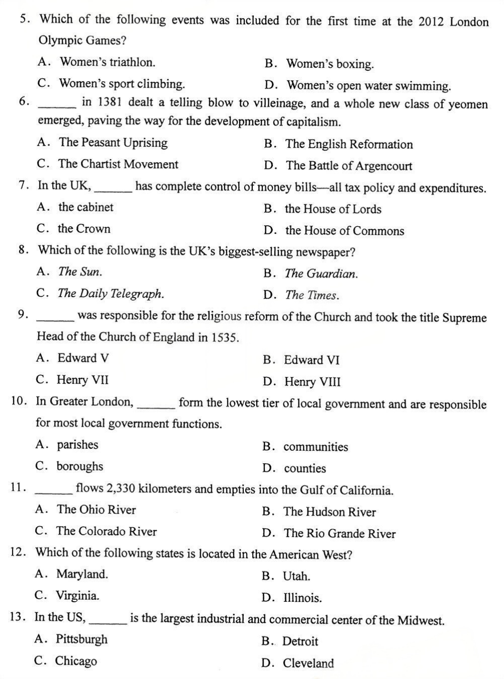 2025年4月四川自考00522《英语国家概况》试题(图2)