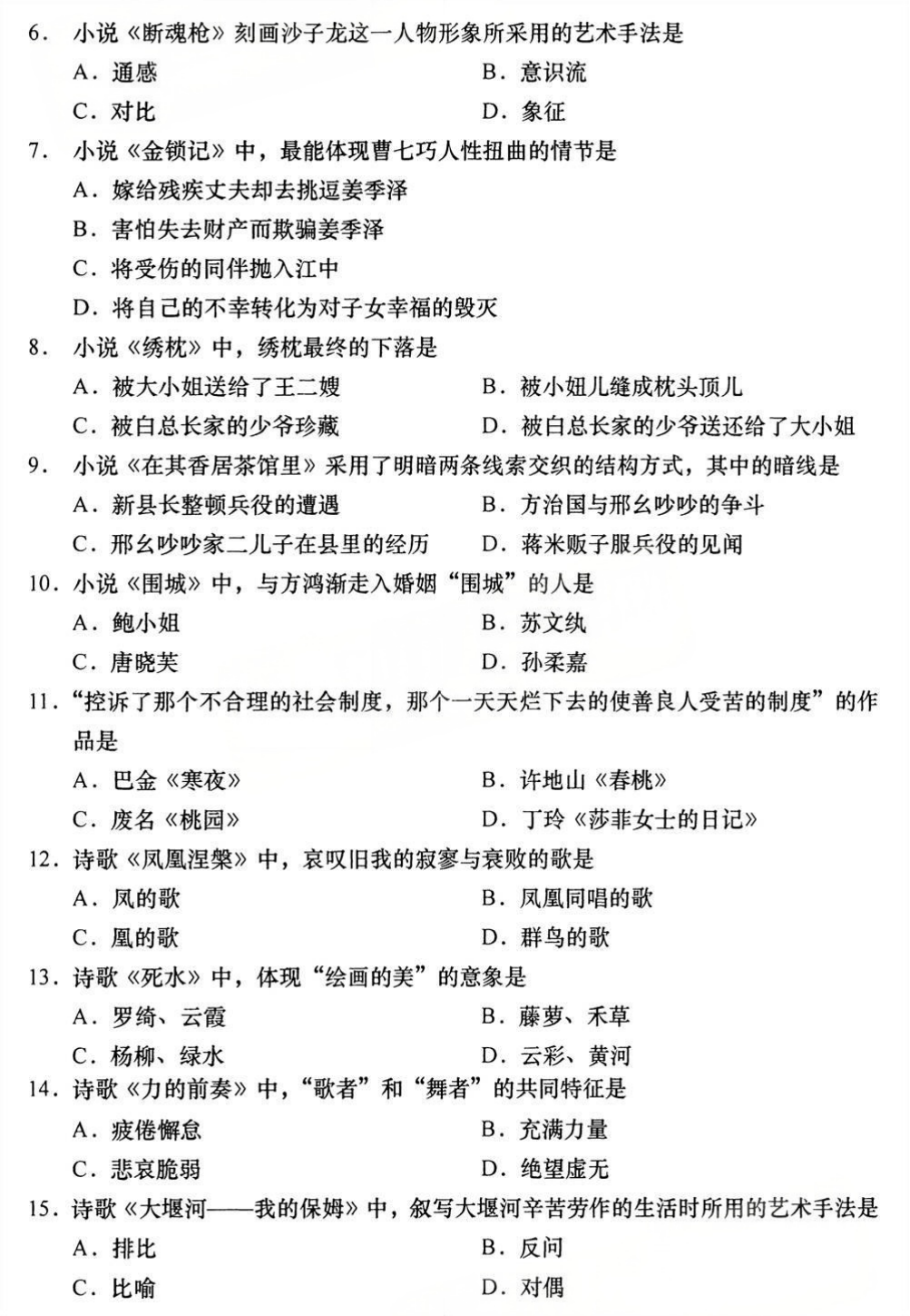 2025年4月四川自学考试00530《中国现代文学作品选》真题(图2) 2025年4月四川自学考试00530《中国现代文学作品选》真题(图2)