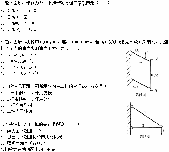 全国2009年1月高等教育自学考试工程力学(一)试题(图2) 全国2009年1月高等教育自学考试工程力学(一)试题(图2)