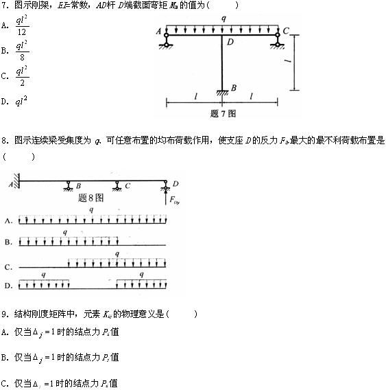 全国2009年4月高等教育自学考试结构力学(二)试题(图3) 全国2009年4月高等教育自学考试结构力学(二)试题(图3)