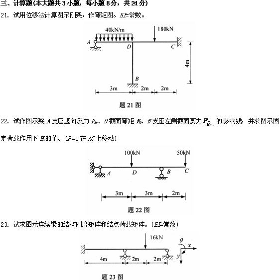 全国2009年4月高等教育自学考试结构力学(二)试题(图8) 全国2009年4月高等教育自学考试结构力学(二)试题(图8)