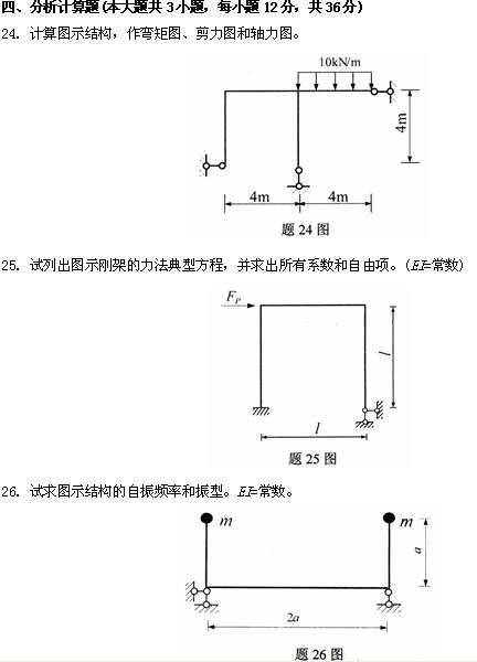 全国2009年4月高等教育自学考试结构力学(二)试题(图9) 全国2009年4月高等教育自学考试结构力学(二)试题(图9)